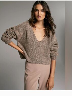 Aritzia Babaton Tessin Alpaca Blend Oversize V-Neck Sweater Sz XS